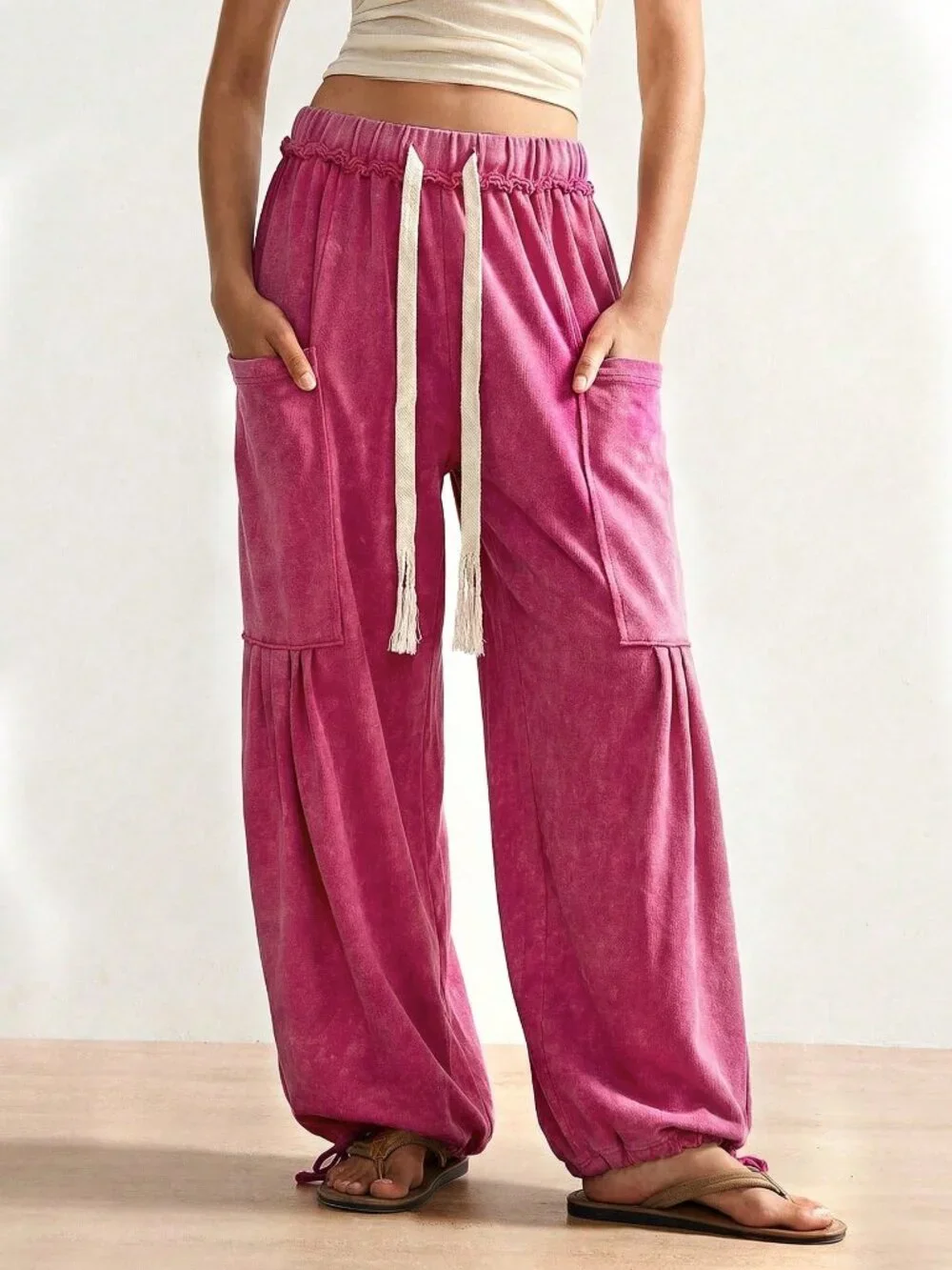 Casual Boho Hot Pink Women's Loose Knit Pants - Picture 6 of 6